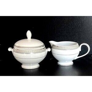 Mikasa L3428 Platinum Crown Sugar w/Cover & Creamer Pitcher Fine China Set